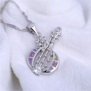 Fashion Simulated Opal Silver purple guitar Pendant Necklace Wedding Jewelry
